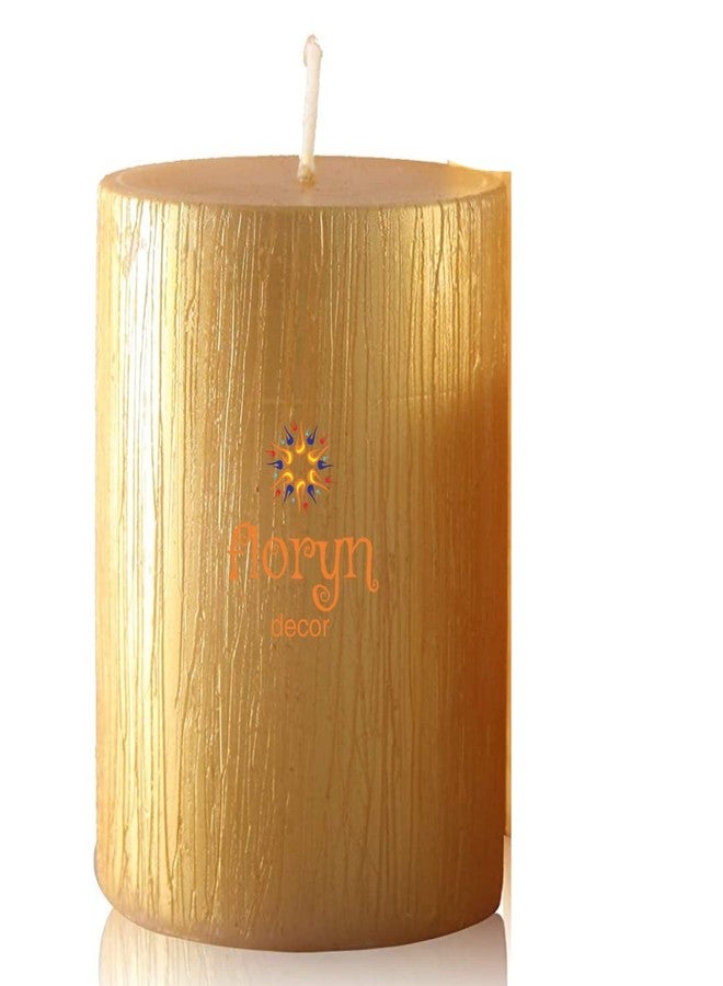 Floryn Decor شمعة عمودية كبيرة معدنية بلمسة نهائية ريفية من فلورين ديكور | شمعة عمودية بدون دخان ولا تقطر (ذهبي، 3 × 3 بوصة) - Image 1